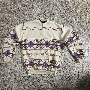 Vintage Art Unlimited Sweater Mens Aztec Southwestern Pullover Button 90's 1992